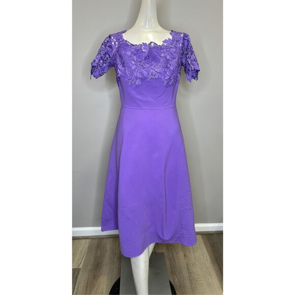 NWT Oscar Dela Renta Off The Shoulder Wool And Lace Midi Dress Iris US 14 $3690 - Picture 3 of 9